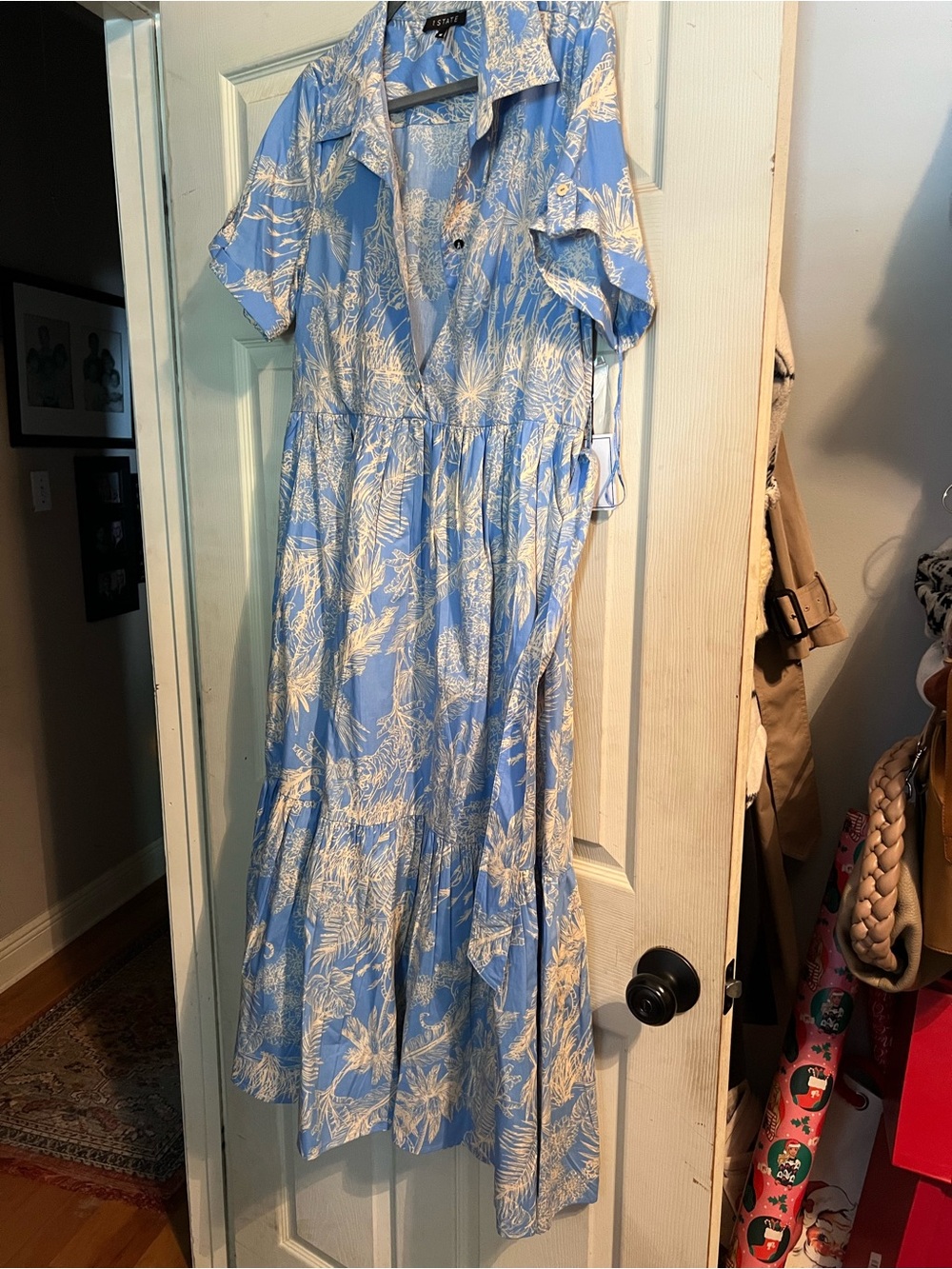 Light Blue Floral Maxi Dress with Button Front
